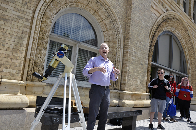 there just so happened to be sun spots visible by telescope on the day of Richards’ sun lecture, so he took the whole class out to the Perelman Plaza for a peek.
